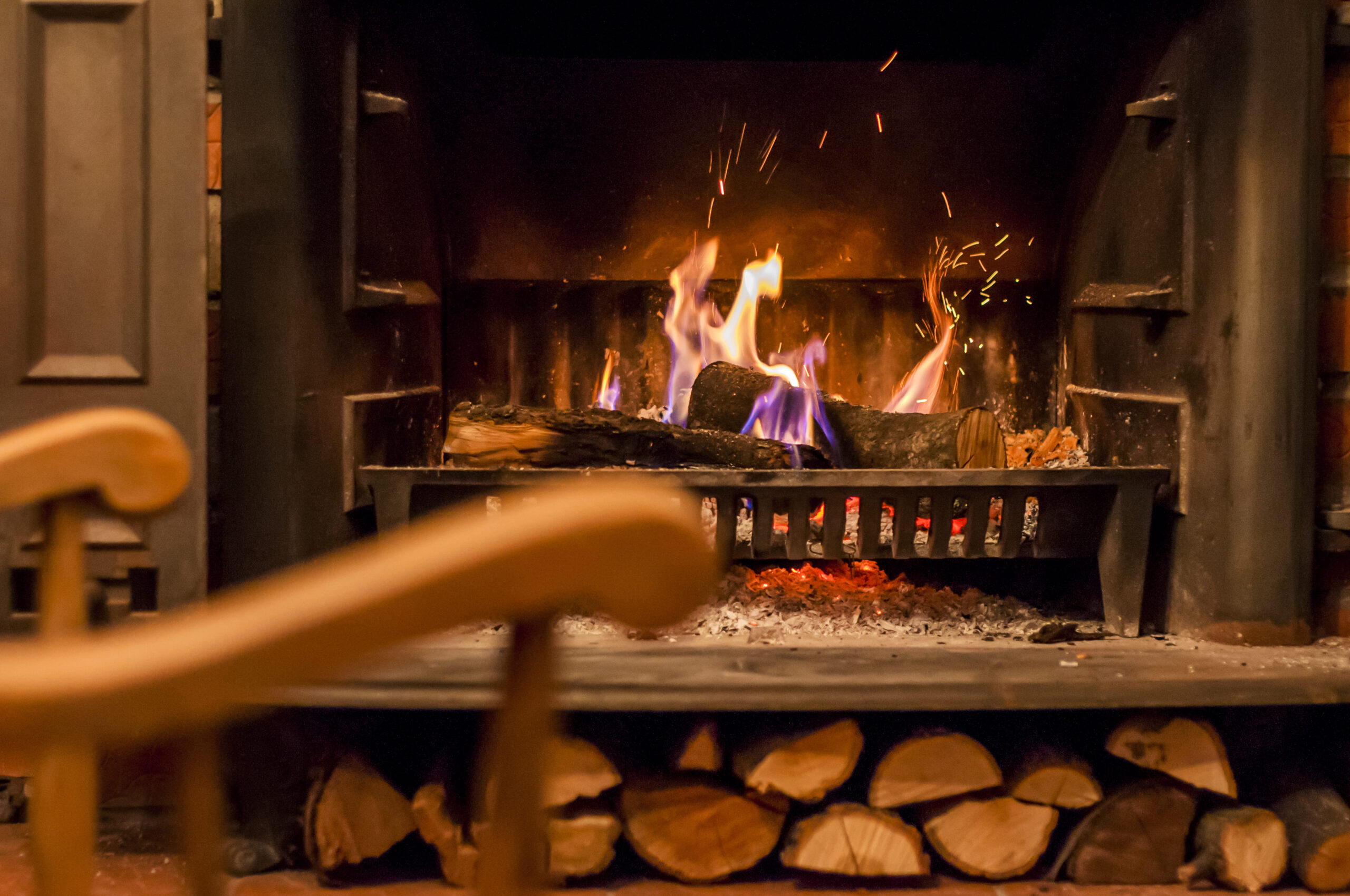Contemporary fireplace and woodburner installation